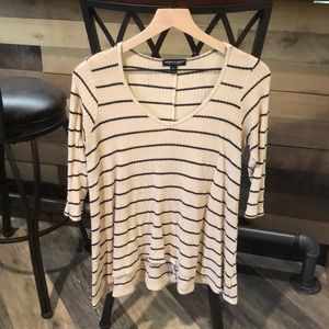 Tan and Black Striped Quarter Sleeve Top